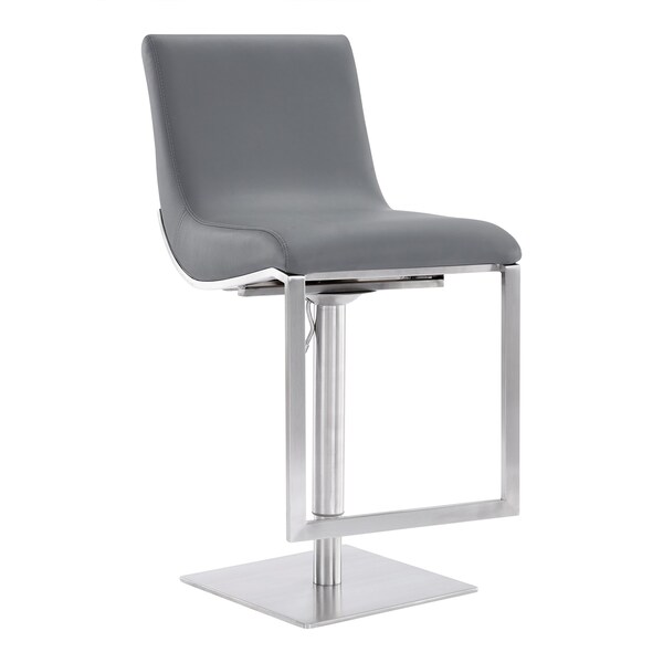 Armen Living Victory Contemporary Swivel Barstool in Brushed Stainless Steel and Gray Faux Leather LCVCSWBABSGR - main